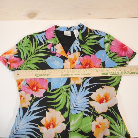 Emma James Tropical Shirt Dress Multicolor size 6P Petite Floral Short Sleeve - Picture 5 of 13